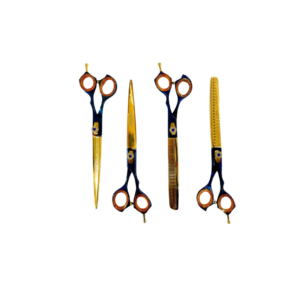 Kit c/ 4 tesouras Forpets  8'' Ouro/Azul C/ Cinto