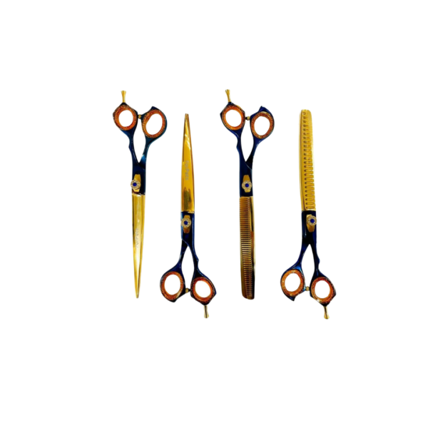 Kit c/ 4 tesouras Forpets  8'' Ouro/Azul C/ Cinto
